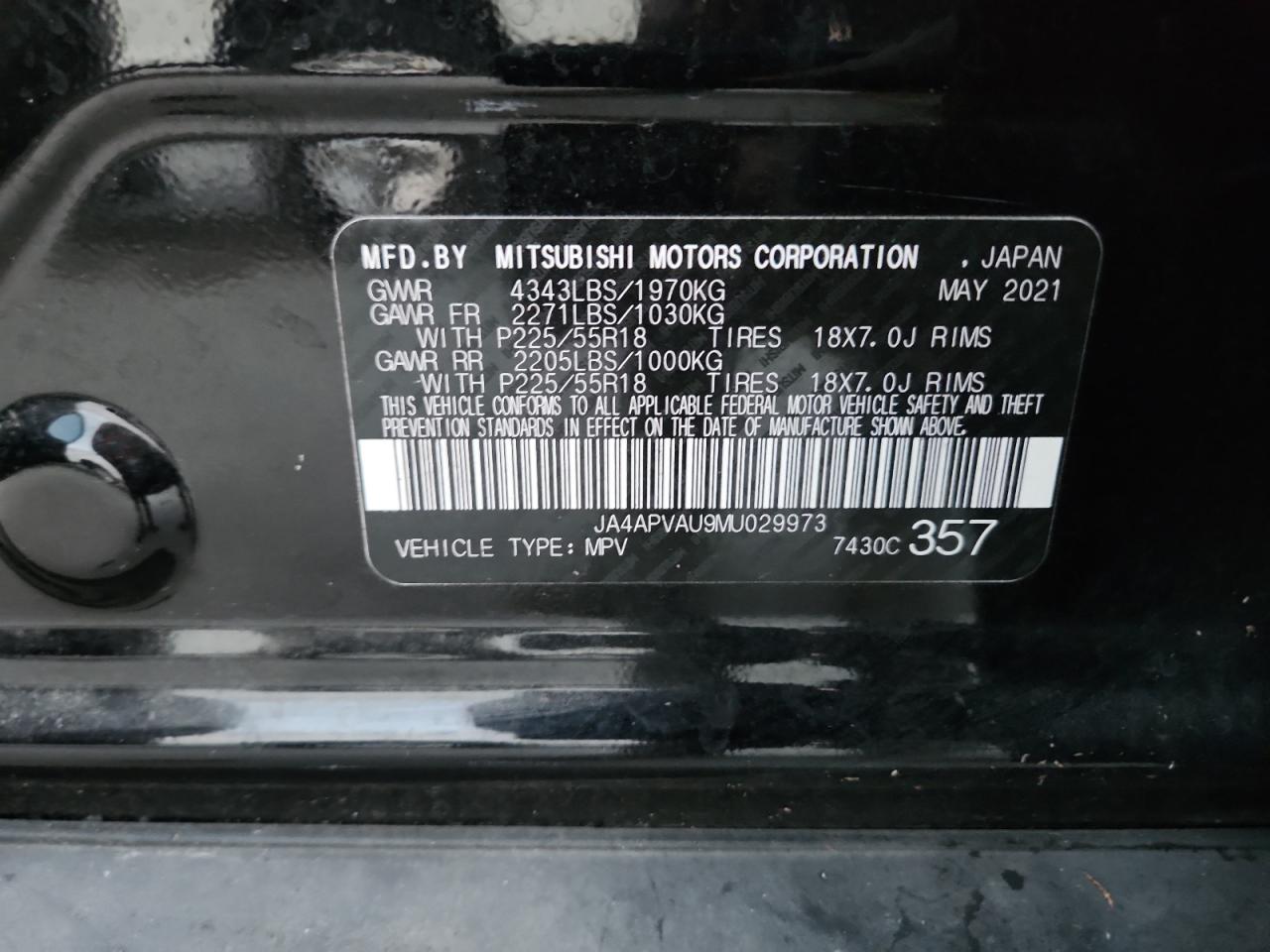 2021 Mitsubishi Outlander Sport Se VIN: JA4APVAU9MU029973 Lot: 91271655