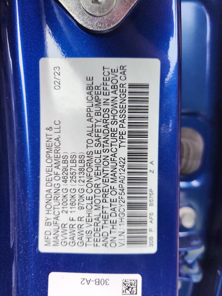 2023 Honda Accord Hybrid Sport VIN: 1HGCY2F54PA012422 Lot: 91472875