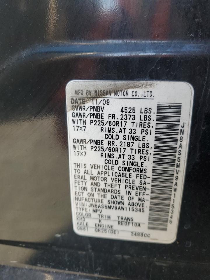 2010 Nissan Rogue S VIN: JN8AS5MV9AW115345 Lot: 92894445