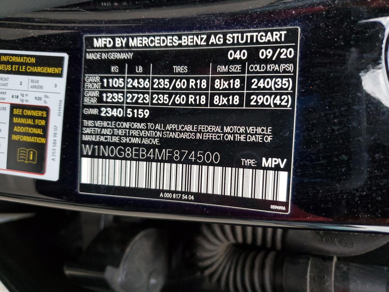 2021 Mercedes-Benz Glc 300 4Matic VIN: W1N0G8EB4MF874500 Lot: 91865085