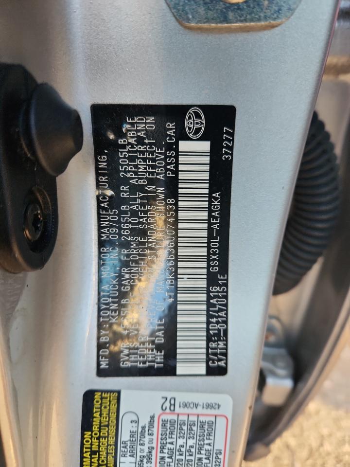 2006 Toyota Avalon Xl VIN: 4T1BK36B36U074538 Lot: 92479655