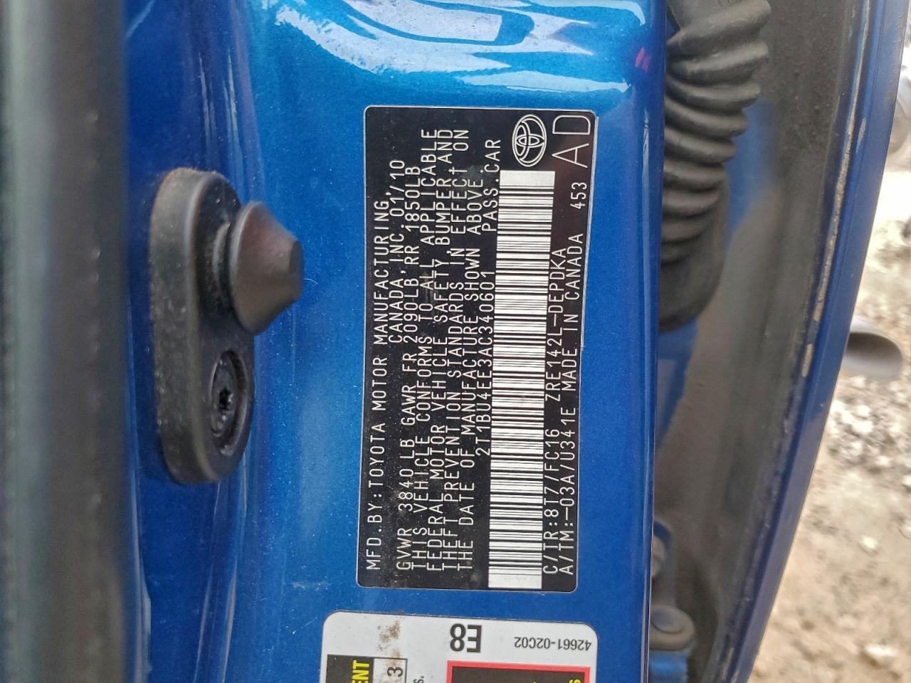 2010 Toyota Corolla Base VIN: 2T1BU4EE3AC340601 Lot: 92704445