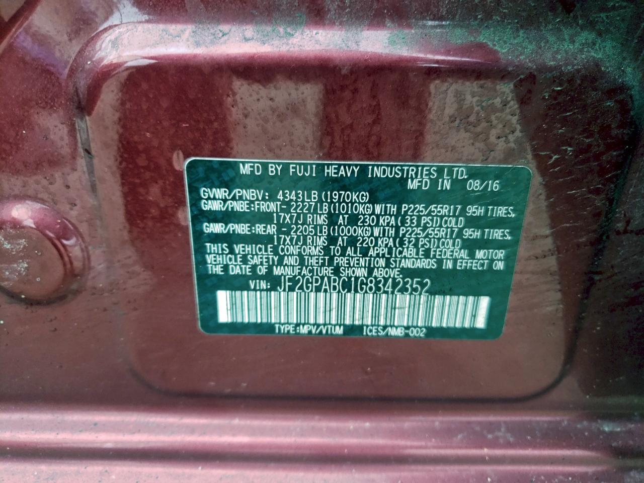 2016 Subaru Crosstrek Premium VIN: JF2GPABC1G8342352 Lot: 93910665