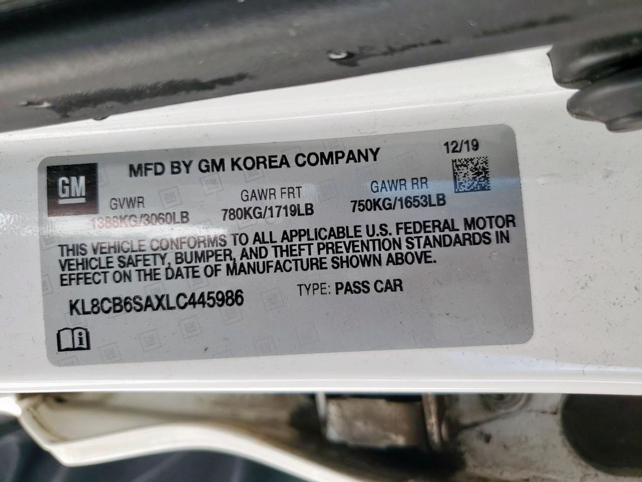 2020 Chevrolet Spark Ls VIN: KL8CB6SAXLC445986 Lot: 92073215