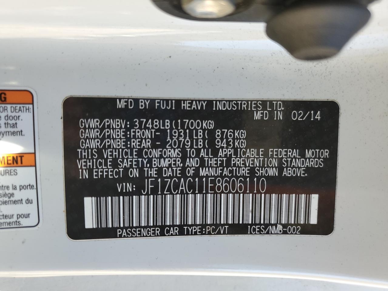 2014 Subaru Brz 2.0 Limited VIN: JF1ZCAC11E8606110 Lot: 92955655