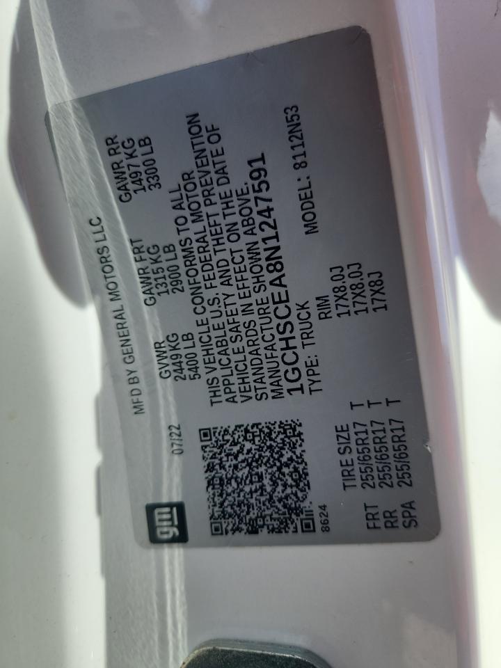 2022 Chevrolet Colorado Lt VIN: 1GCHSCEA8N1247591 Lot: 93012475