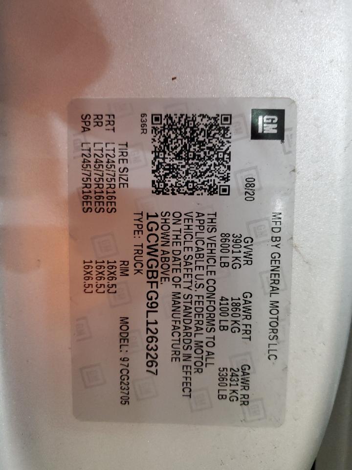 2020 Chevrolet Express G2500 VIN: 1GCWGBFG9L1263267 Lot: 92263195