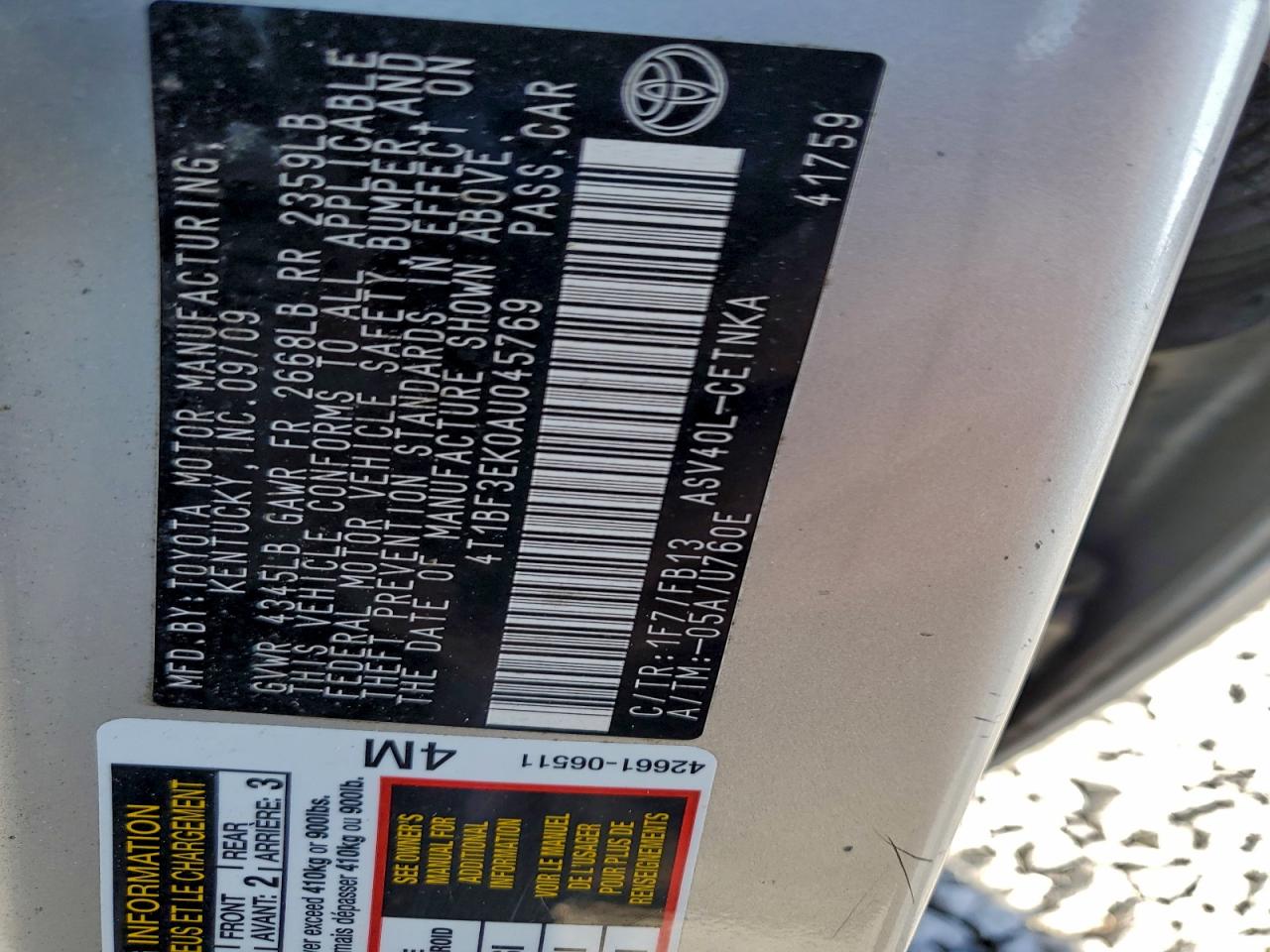 2010 Toyota Camry Base VIN: 4T1BF3EK0AU045769 Lot: 94483385