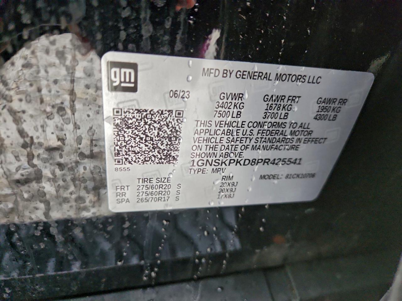 2023 Chevrolet Tahoe K1500 Z71 VIN: 1GNSKPKD8PR425541 Lot: 93397285