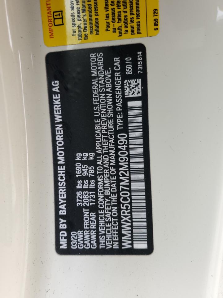 2021 Mini Cooper S VIN: WMWXR5C07M2M90490 Lot: 91465345