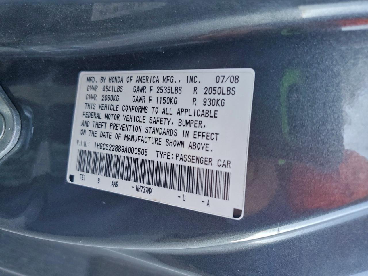 2009 Honda Accord Exl VIN: 1HGCS22889A000505 Lot: 92514945