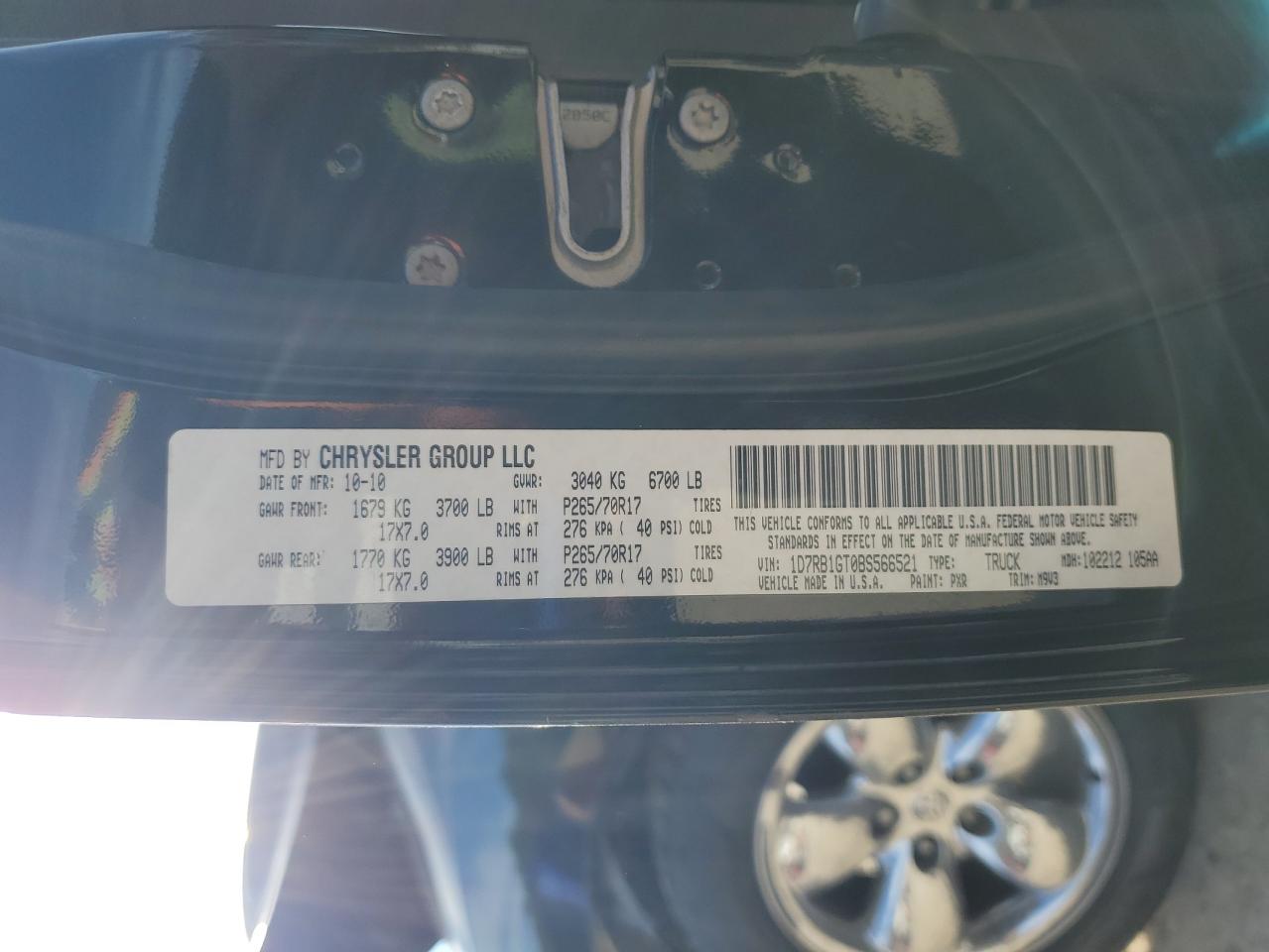 2011 Dodge Ram 1500 VIN: 1D7RB1GT0BS566521 Lot: 92797935