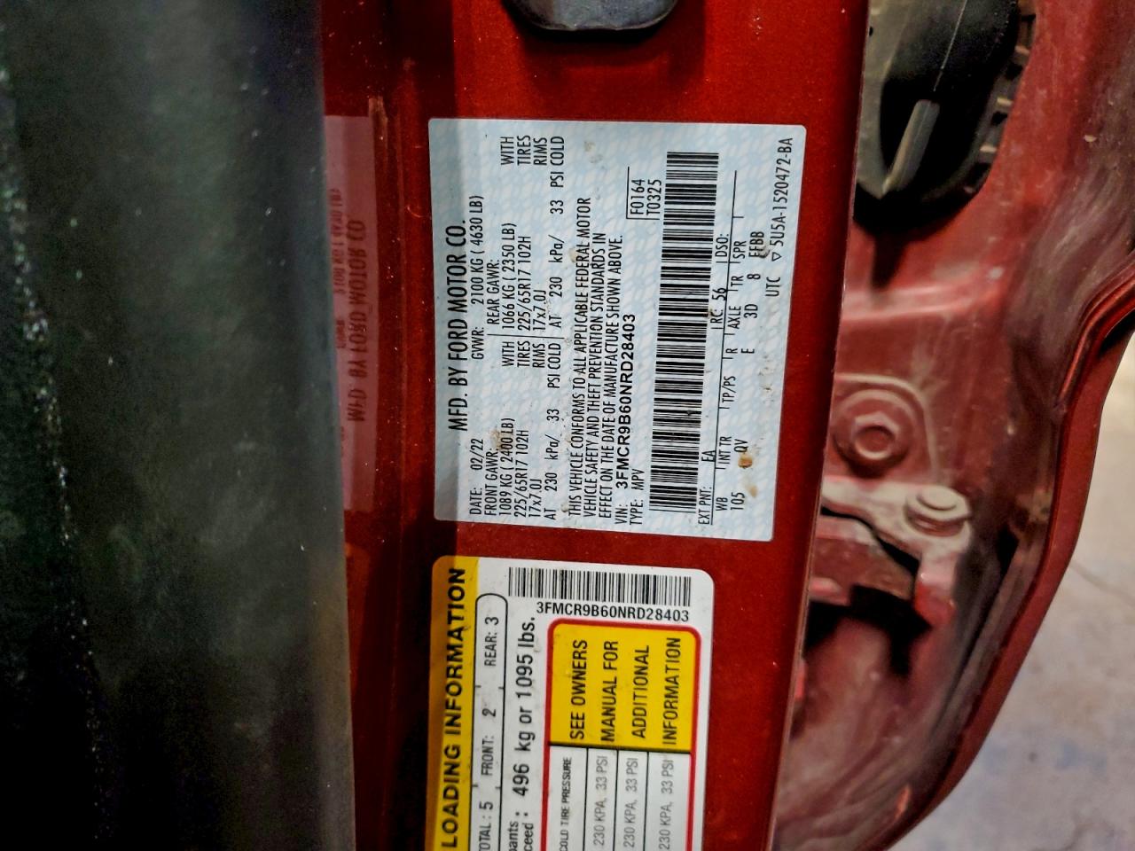 2022 Ford Bronco Sport Big Bend VIN: 3FMCR9B60NRD28403 Lot: 94566155