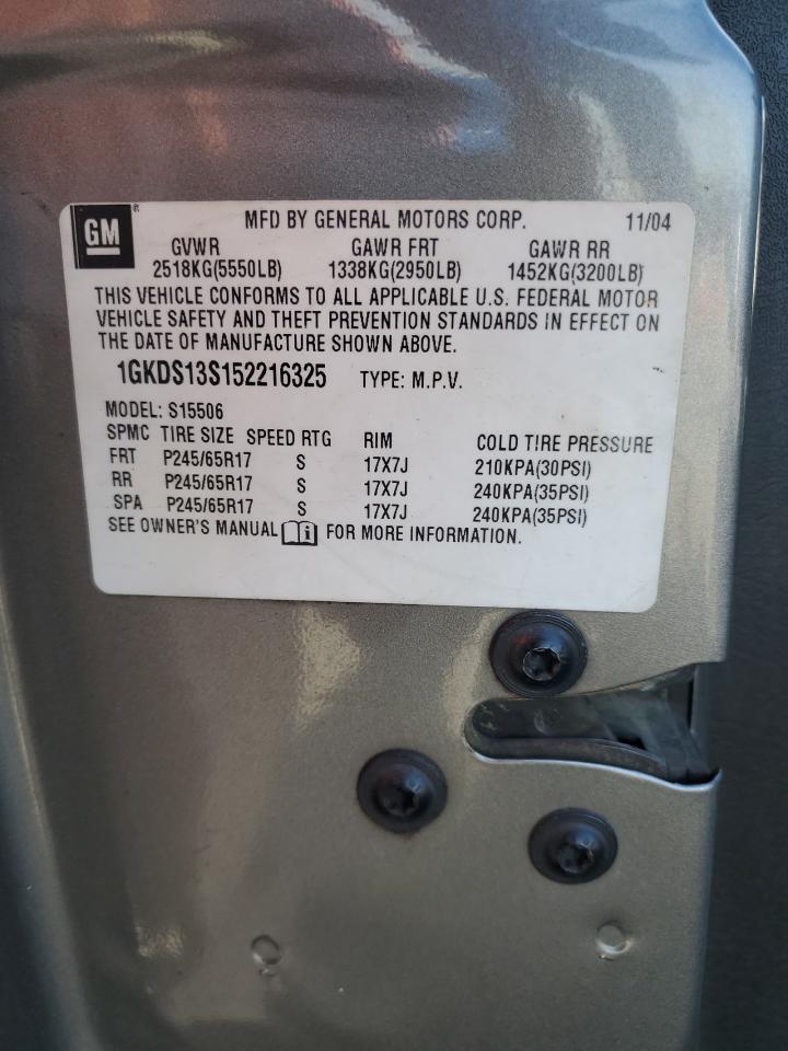 2005 GMC Envoy VIN: 1GKDS13S152216325 Lot: 92359215