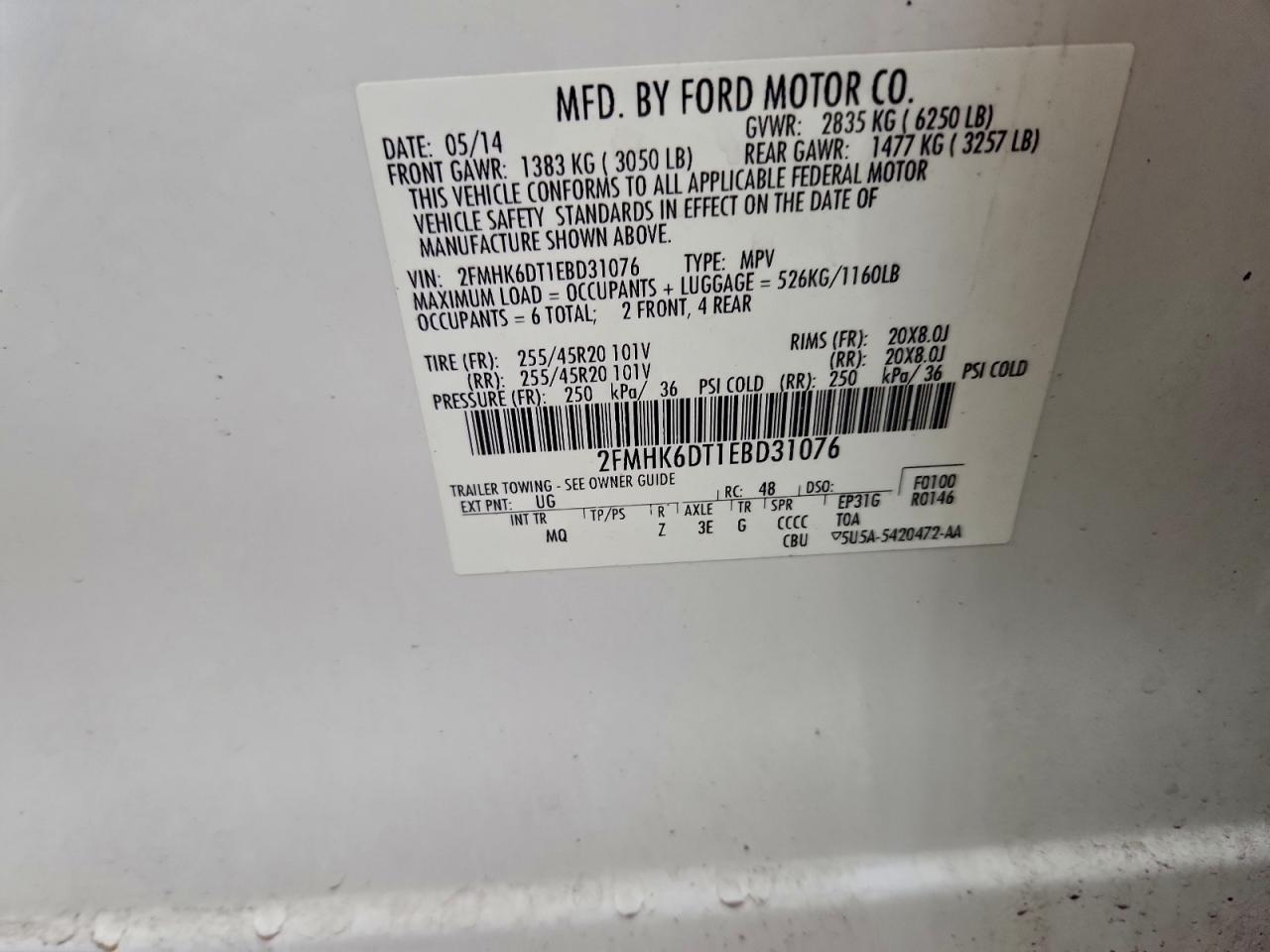 2014 Ford Flex Limited VIN: 2FMHK6DT1EBD31076 Lot: 93684355