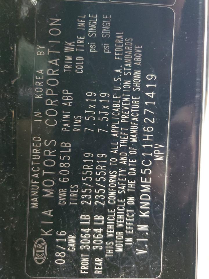 2017 Kia Sedona Sxl VIN: KNDME5C11H6271419 Lot: 91157415