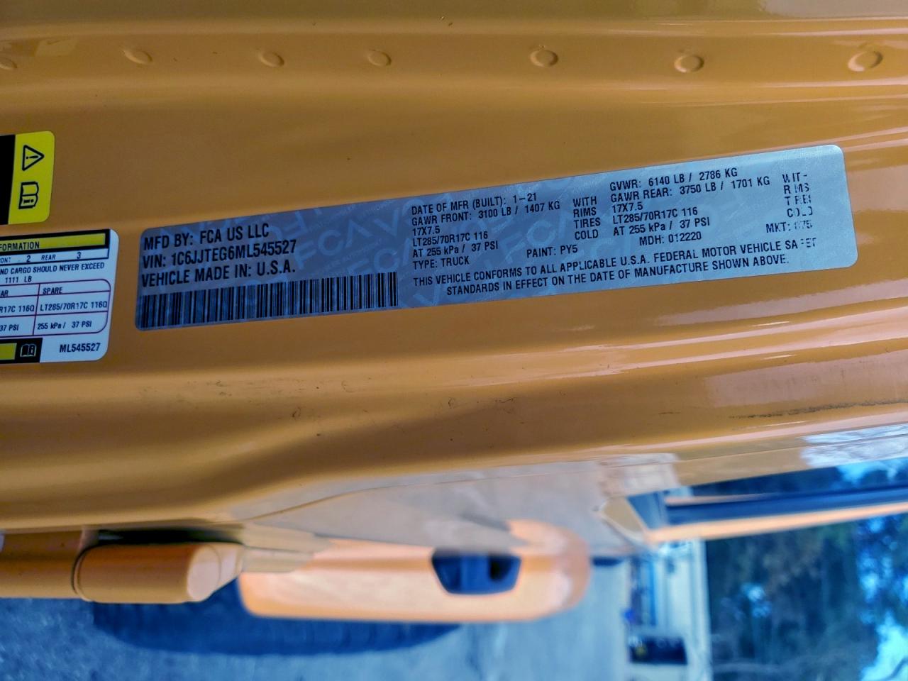 2021 Jeep Gladiator Mojave VIN: 1C6JJTEG6ML545527 Lot: 93835645