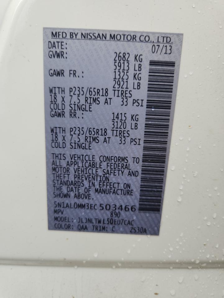 2014 Infiniti Qx60 VIN: 5N1AL0MM3EC503466 Lot: 93029655