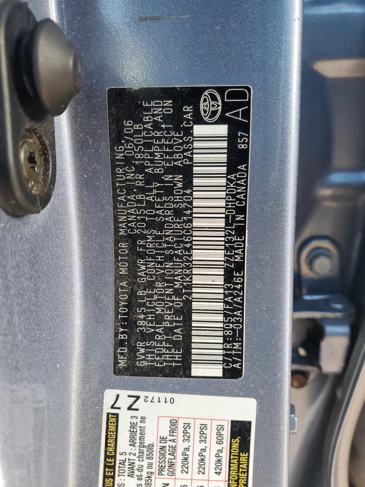 2006 Toyota Corolla Matrix Xr VIN: 2T1KR32E46C614704 Lot: 93440945