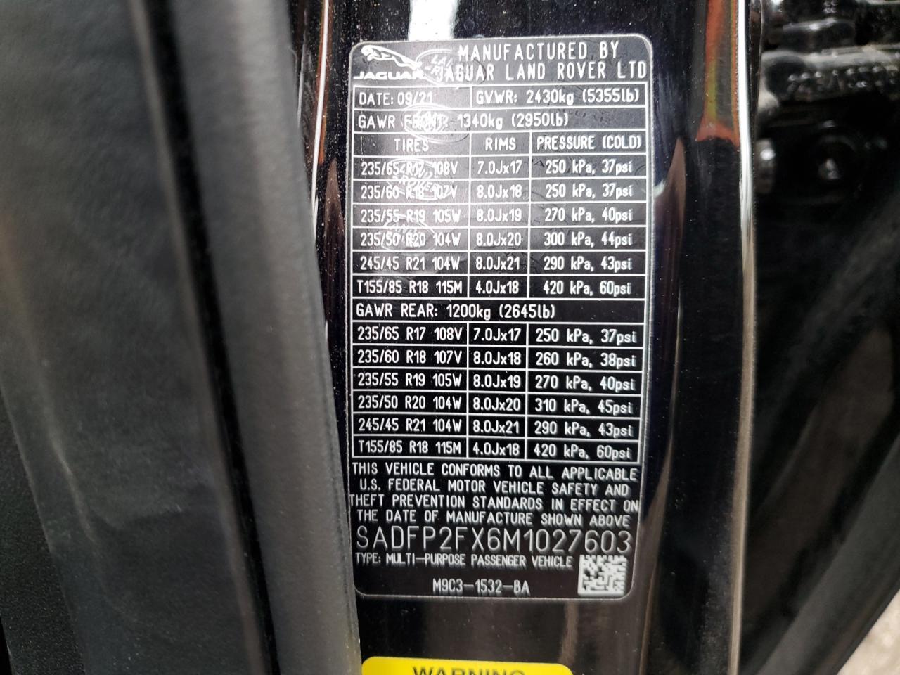 2021 Jaguar E-Pace Se VIN: SADFP2FX6M1027603 Lot: 93200395