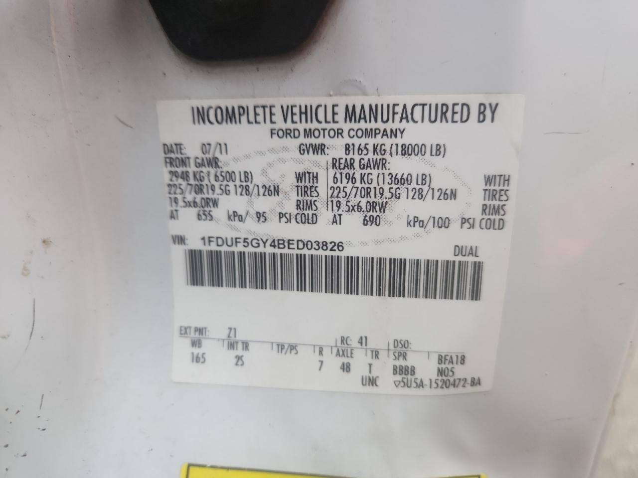 2011 Ford F550 Super Duty VIN: 1FDUF5GY4BED03826 Lot: 92093825