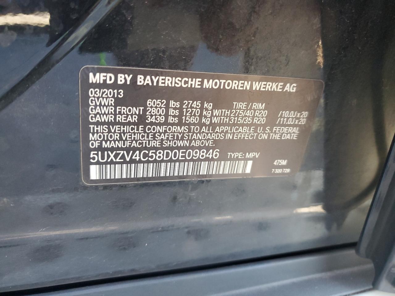 2013 BMW X5 xDrive35I VIN: 5UXZV4C58D0E09846 Lot: 91321505