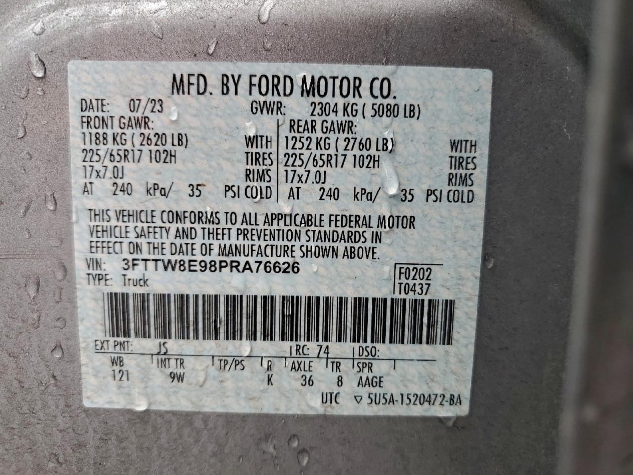 2023 Ford Maverick Xl VIN: 3FTTW8E98PRA76626 Lot: 92112825