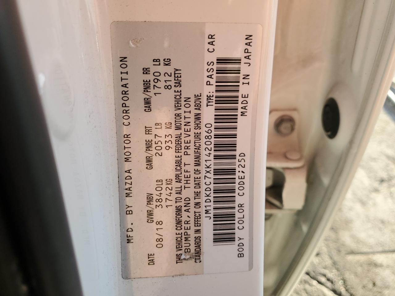 2019 Mazda Cx-3 Touring VIN: JM1DKDC7XK1420860 Lot: 91384245