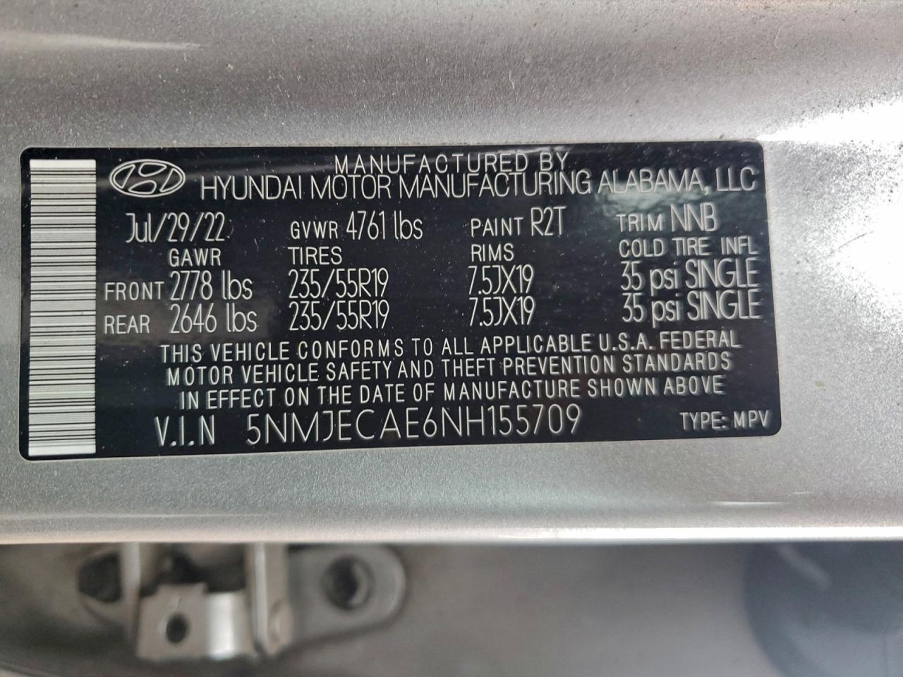 2022 Hyundai Tucson Limited VIN: 5NMJECAE6NH155709 Lot: 93949575