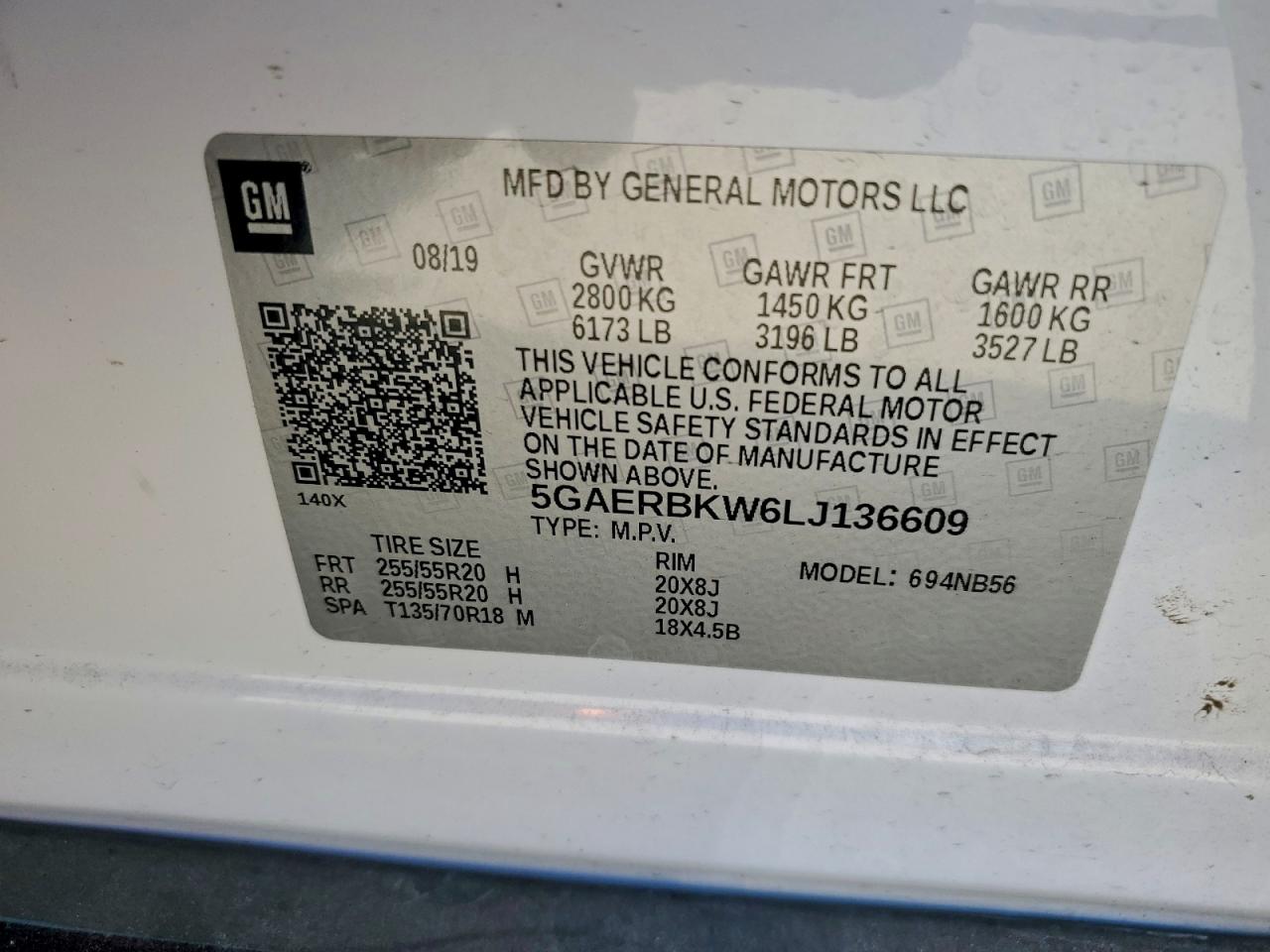 2020 Buick Enclave Essence VIN: 5GAERBKW6LJ136609 Lot: 90942205