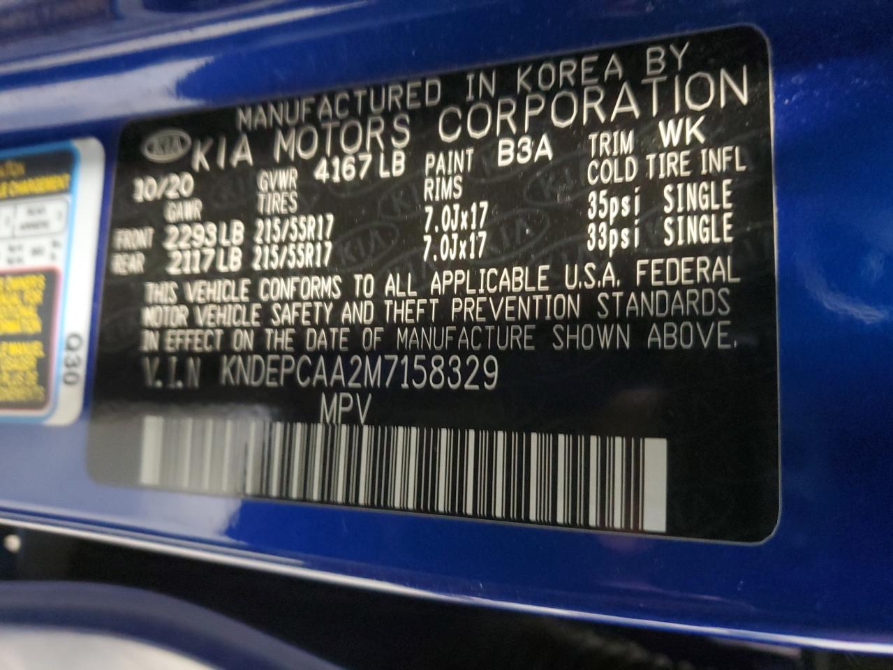 2021 Kia Seltos Lx VIN: KNDEPCAA2M7158329 Lot: 92014135