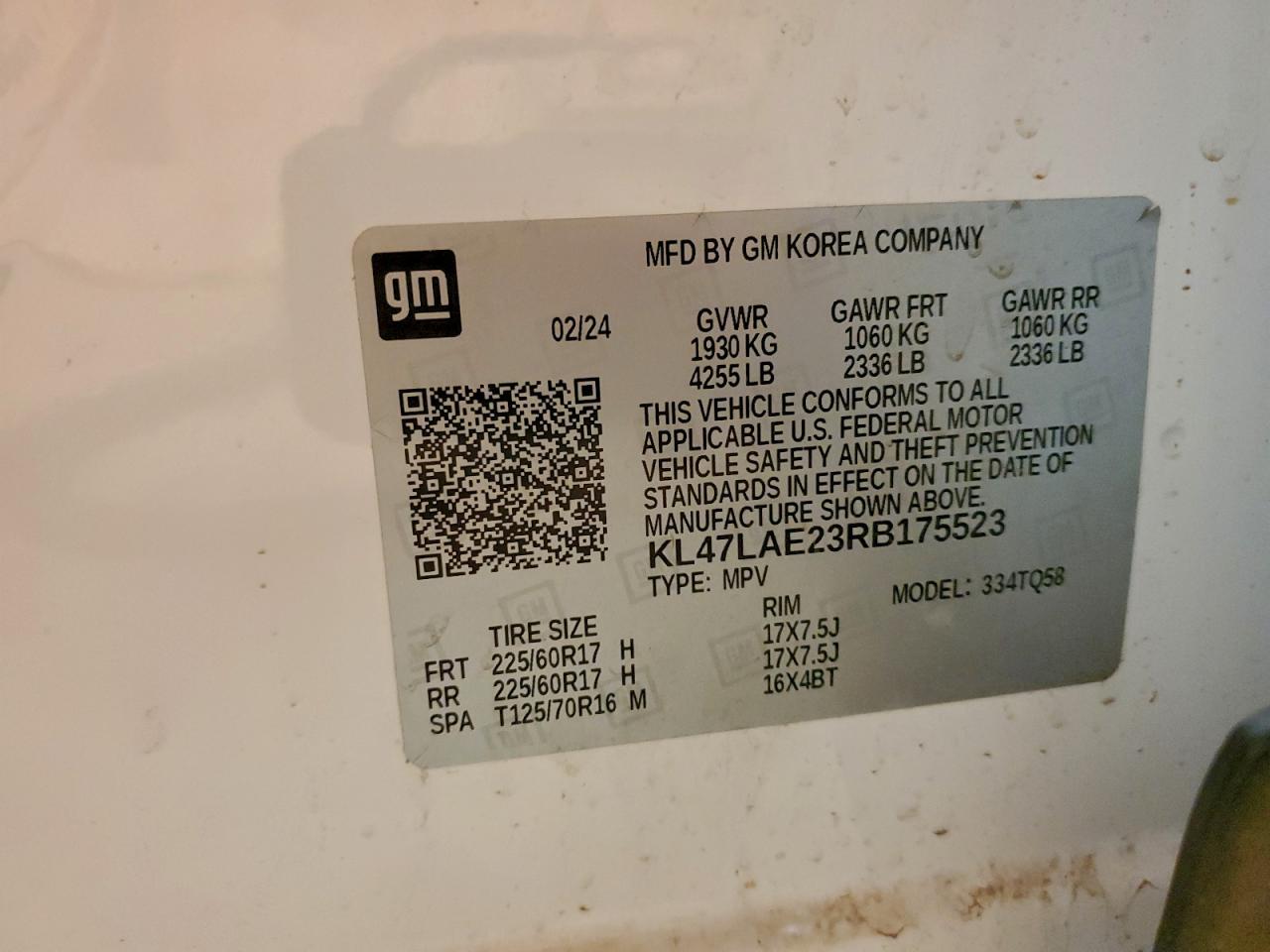 2024 Buick Envista Preferred VIN: KL47LAE23RB175523 Lot: 93684335