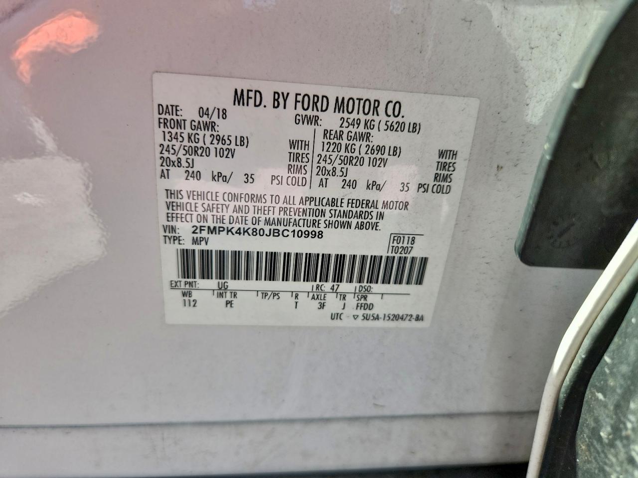 2018 Ford Edge Titanium VIN: 2FMPK4K80JBC10998 Lot: 92948615