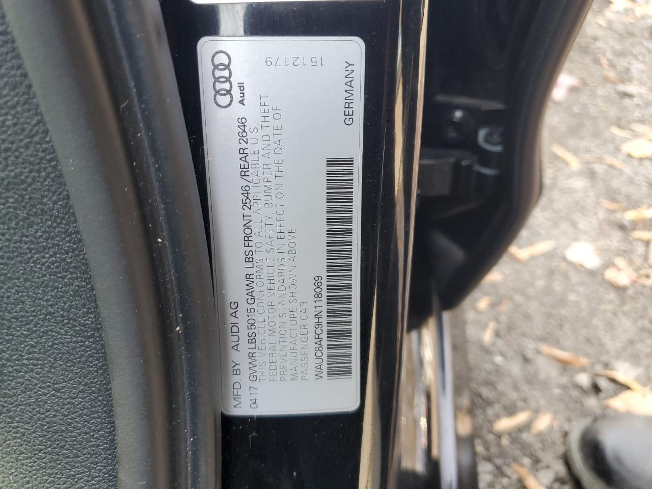 2017 Audi A6 Premium VIN: WAUC8AFC9HN118069 Lot: 92156645