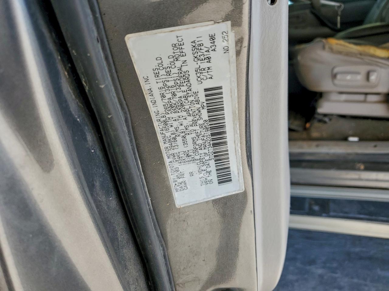 2003 Toyota Sequoia Sr5 VIN: 5TDZT34A23S190520 Lot: 94251835