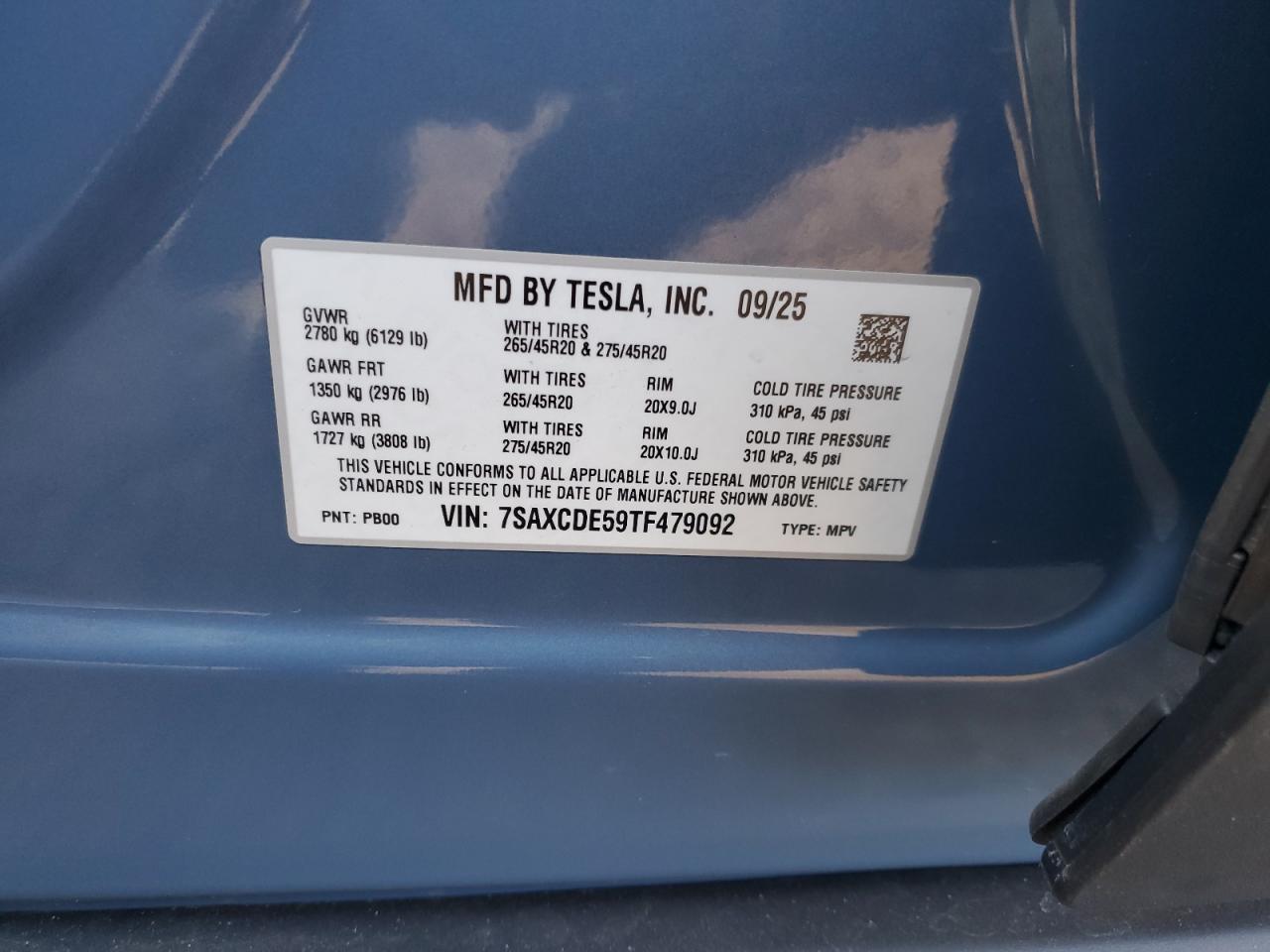 2026 Tesla Model X VIN: 7SAXCDE59TF479092 Lot: 91249925