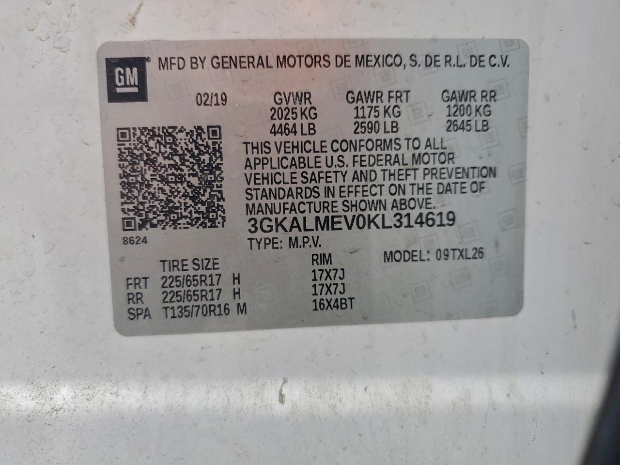 2019 GMC Terrain Sle VIN: 3GKALMEV0KL314619 Lot: 86295155