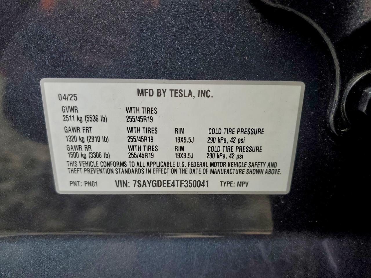 2026 Tesla Model Y VIN: 7SAYGDEE4TF350041 Lot: 93417435