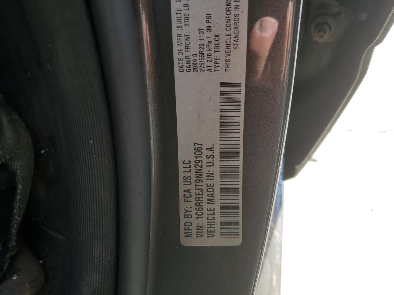 2022 Ram 1500 Laramie VIN: 1C6RREJT9NN291067 Lot: 82211865