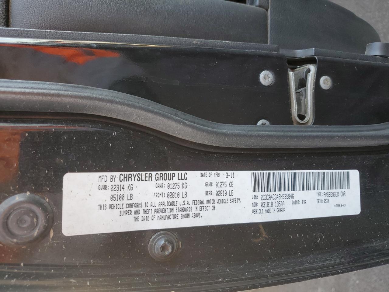 2011 Chrysler 300 VIN: 2C3CA4CG4BH535846 Lot: 92349435