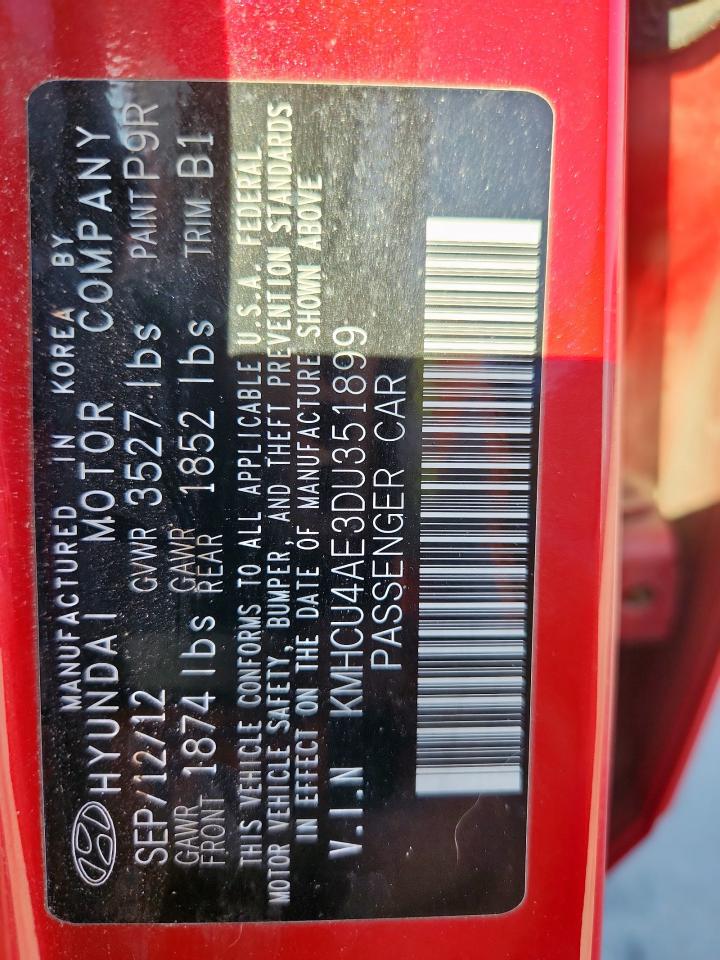 2013 Hyundai Accent Gls VIN: KMHCU4AE3DU351899 Lot: 91436665