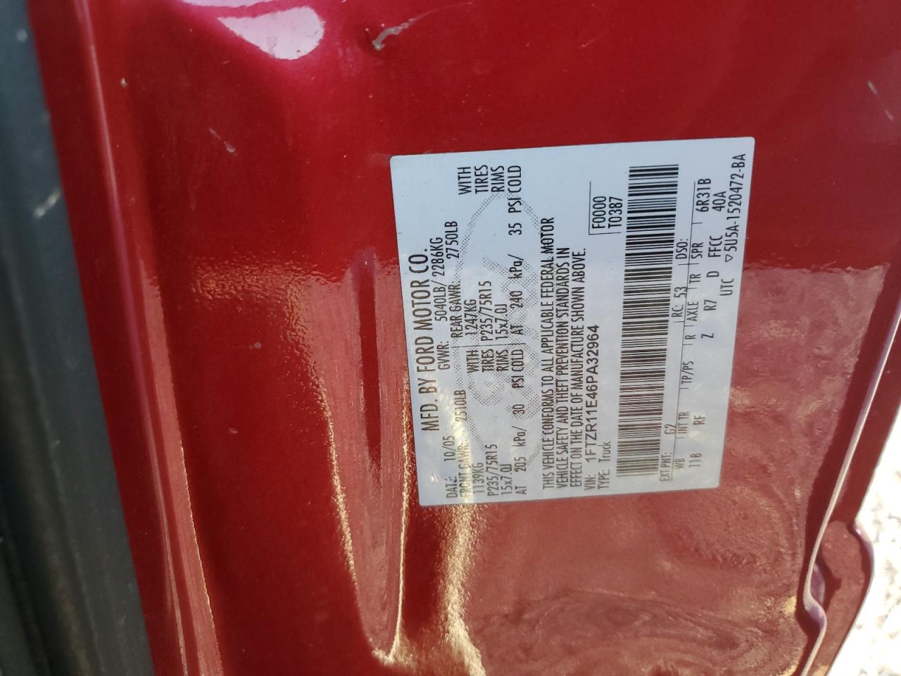 2006 Ford Ranger VIN: 1FTZR11E46PA32964 Lot: 91197235