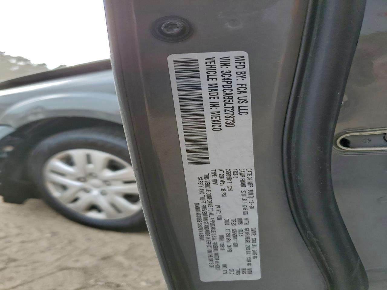 2020 Dodge Journey Se VIN: 3C4PDCAB5LT278730 Lot: 93270275