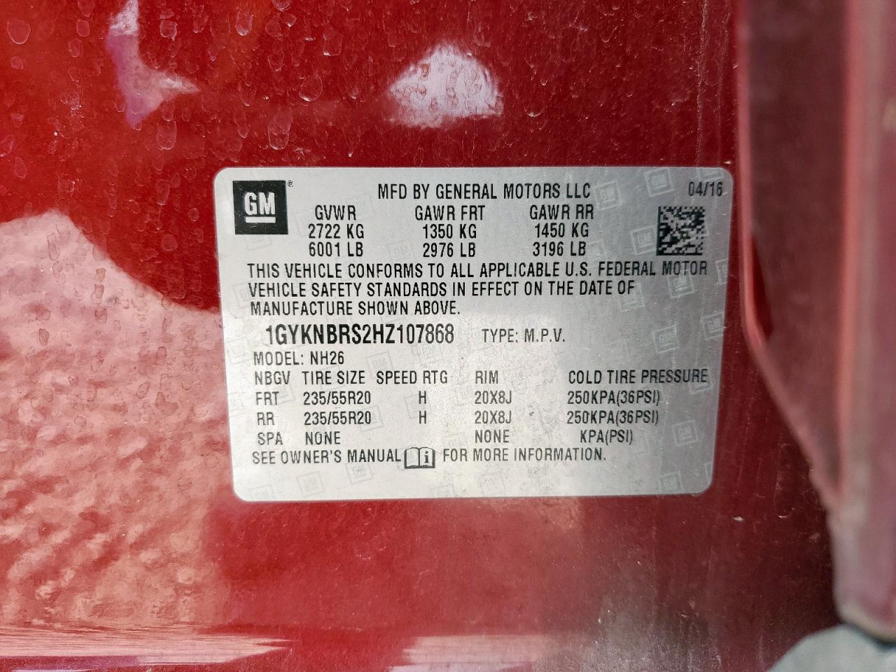 2017 Cadillac Xt5 Luxury VIN: 1GYKNBRS2HZ107868 Lot: 93394475