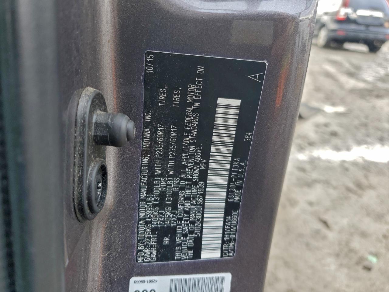 2015 Toyota Sienna VIN: 5TDZK3DC0FS671939 Lot: 93111825