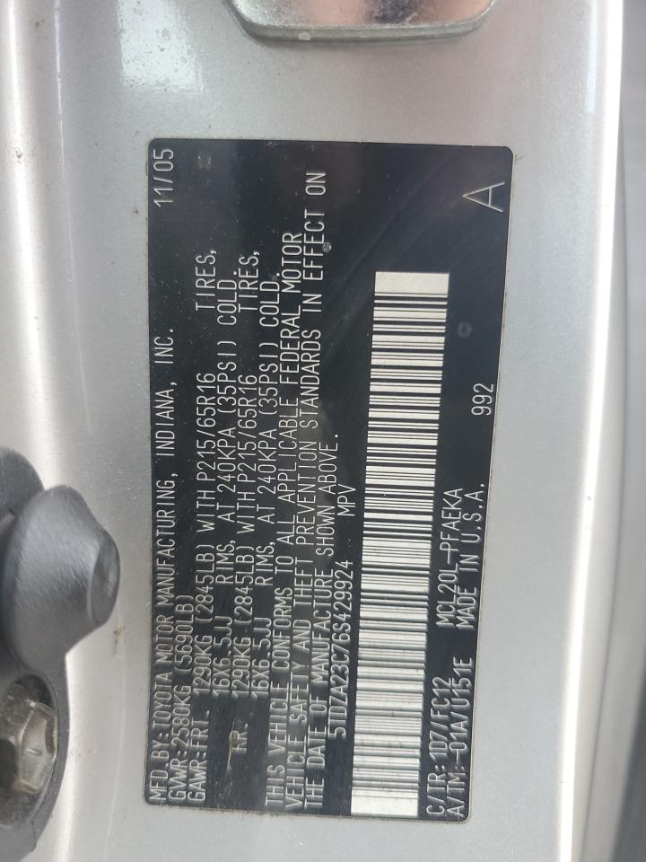 2006 Toyota Sienna Ce VIN: 5TDZA23C76S429924 Lot: 92386495