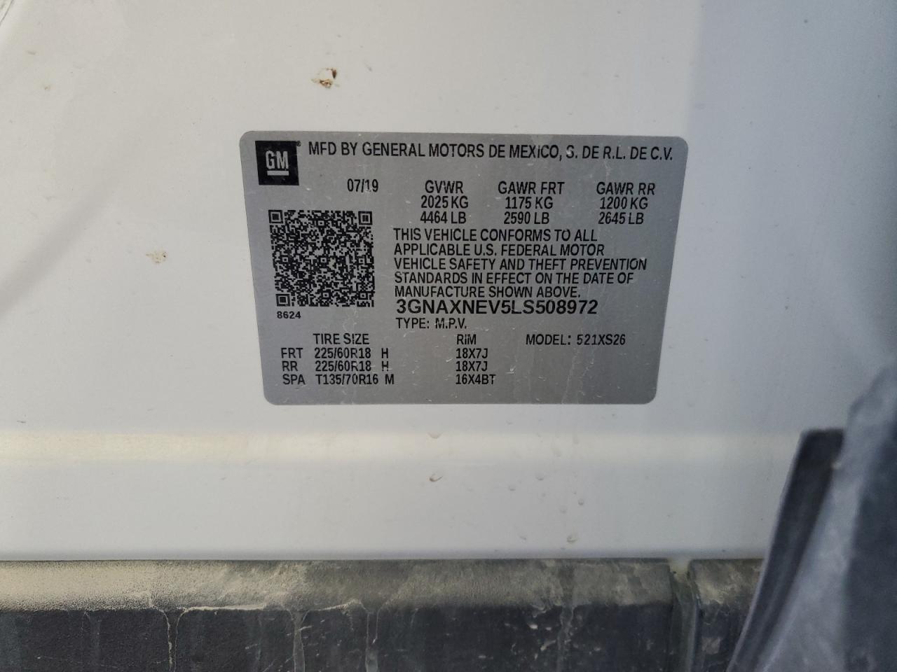 2020 Chevrolet Equinox Premier VIN: 3GNAXNEV5LS508972 Lot: 91853805