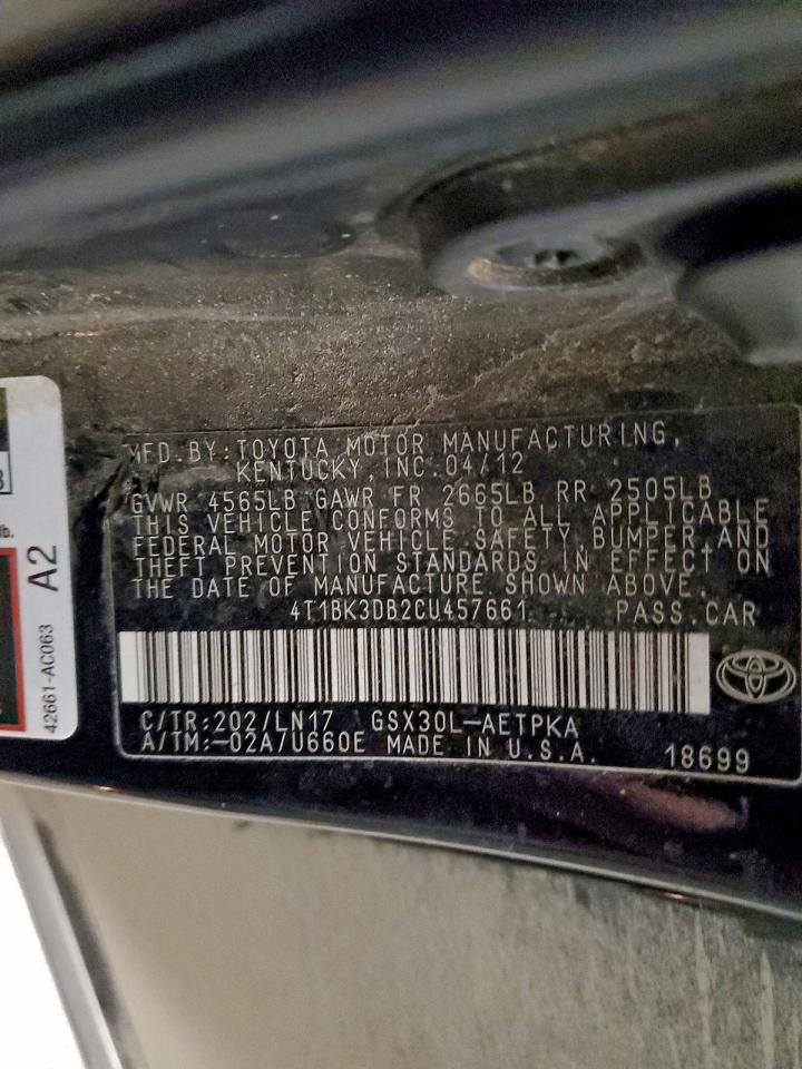 2012 Toyota Avalon Base VIN: 4T1BK3DB2CU457661 Lot: 94505225