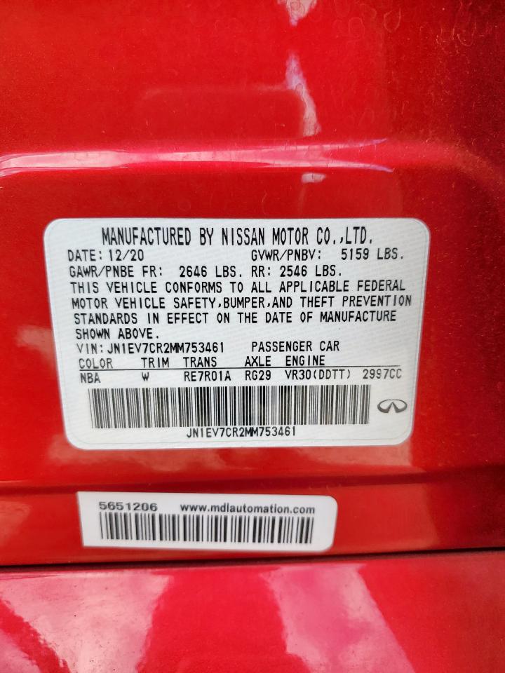 2021 Infiniti Q50 Sensory VIN: JN1EV7CR2MM753461 Lot: 91471715