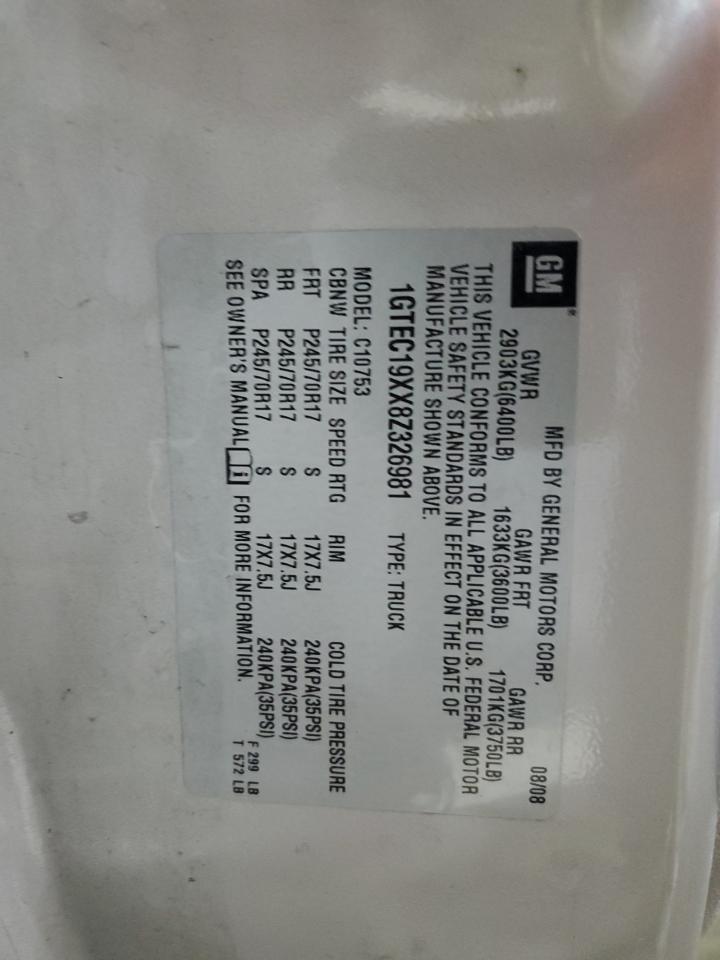 2008 GMC Sierra C1500 VIN: 1GTEC19XX8Z326981 Lot: 93147395